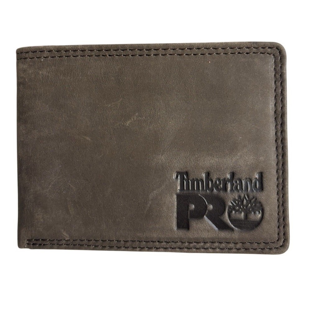 Timberland PRO Brown Leather Bifold Wallet Classic Removable ID Case Normcore